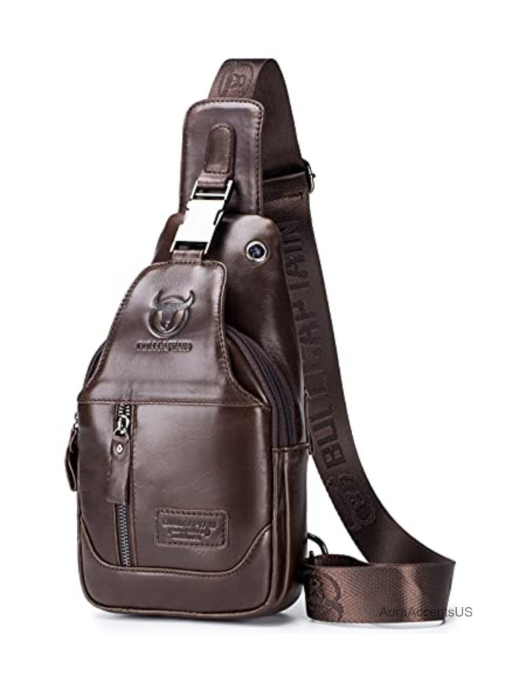 Genuine Leather Men Sling Backpack Multi Pocket Crossbody Chest Bag Travel